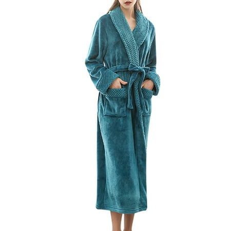 

Grianlook Ladies Nightwear Open Front Robe Solid Color Belted Bathrobe Sleepwear With Pockets Nightgowns Blackish Green M