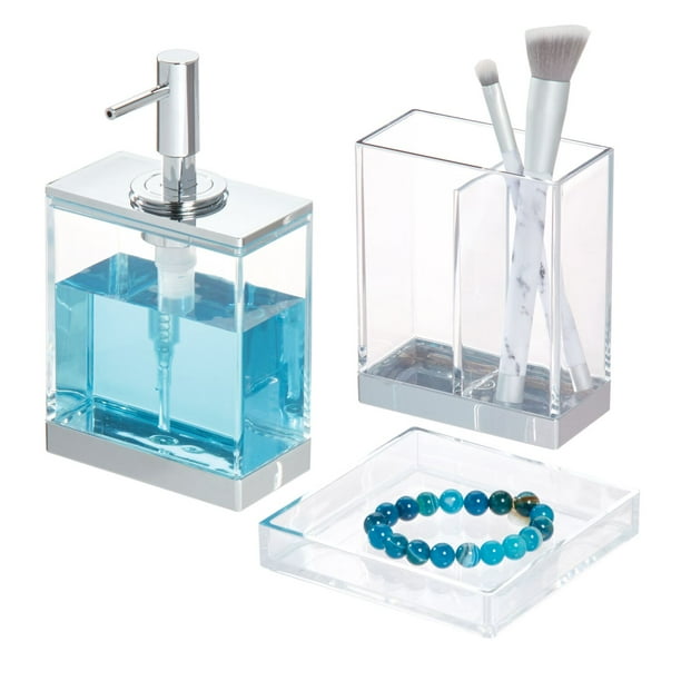 iDesign Clarity Bathroom Countertop Accessory Set, Clear