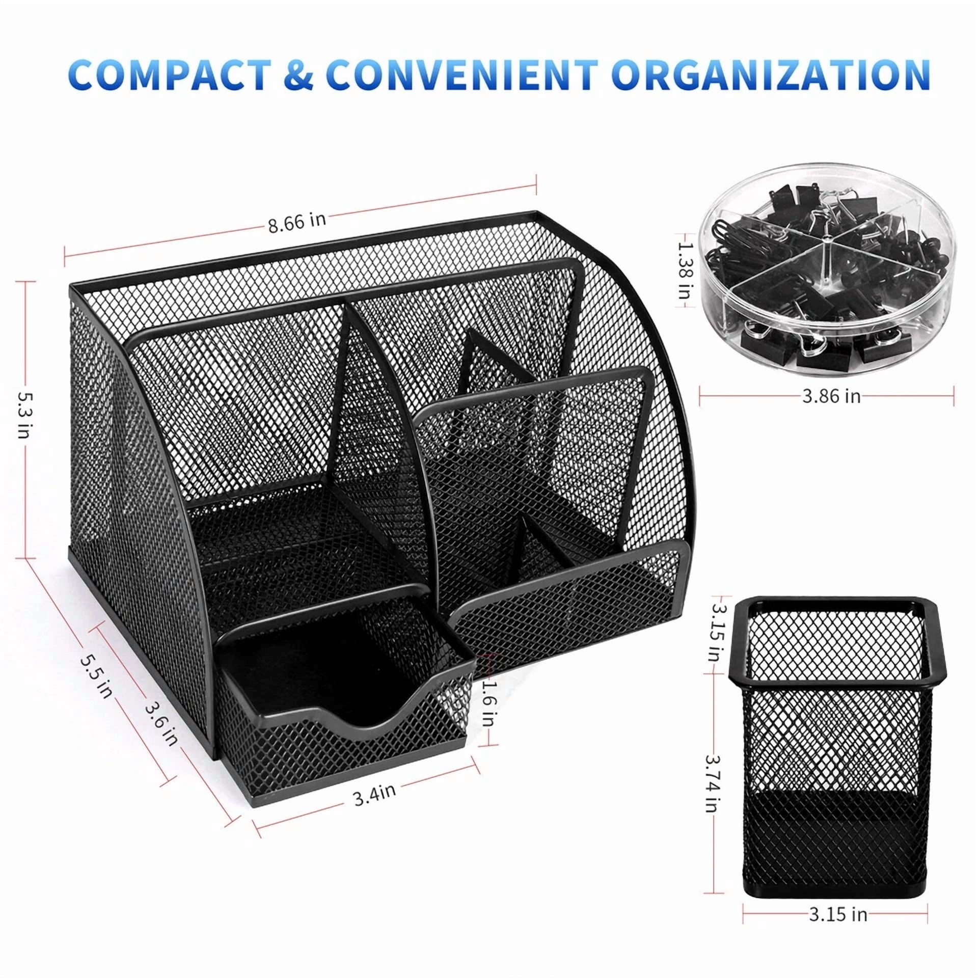 Multi-Functional 6 Compartments Office Desk Organizer Set Mesh Desktop Supplies