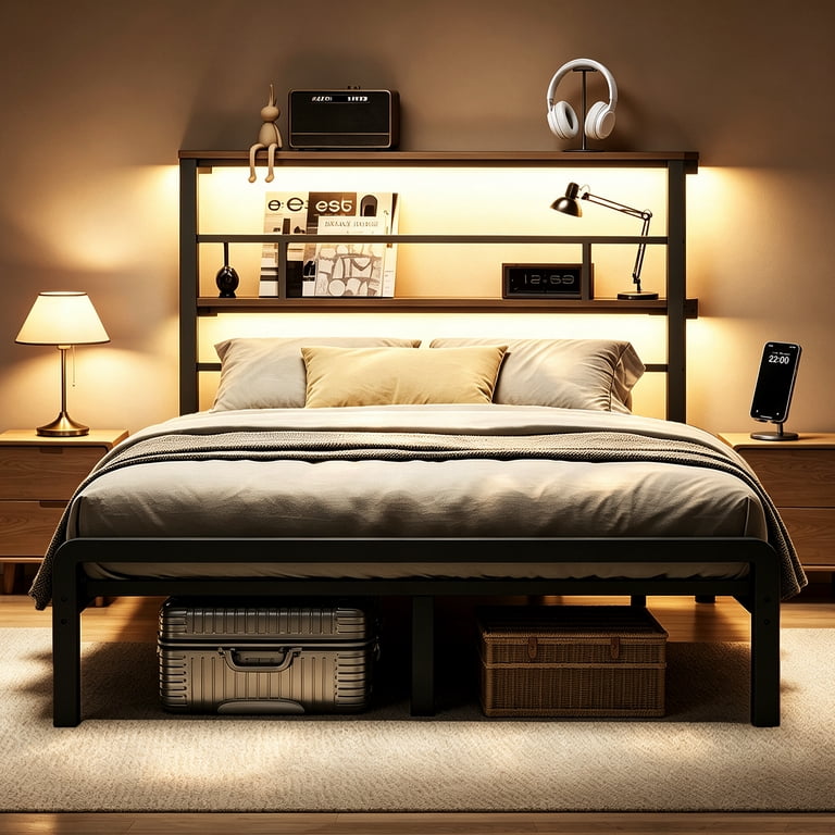 Patbrela Queen Bed Frame with LED Headboard, Black photo 1