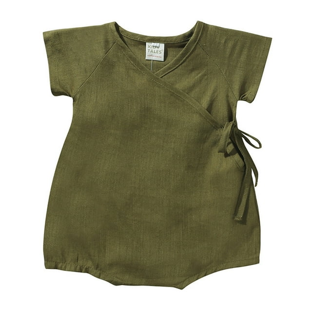 MIASHUI Barboteuse en Lin pour Bébé Fille, Vêtements d'Été, Vert, 3-6 Mois