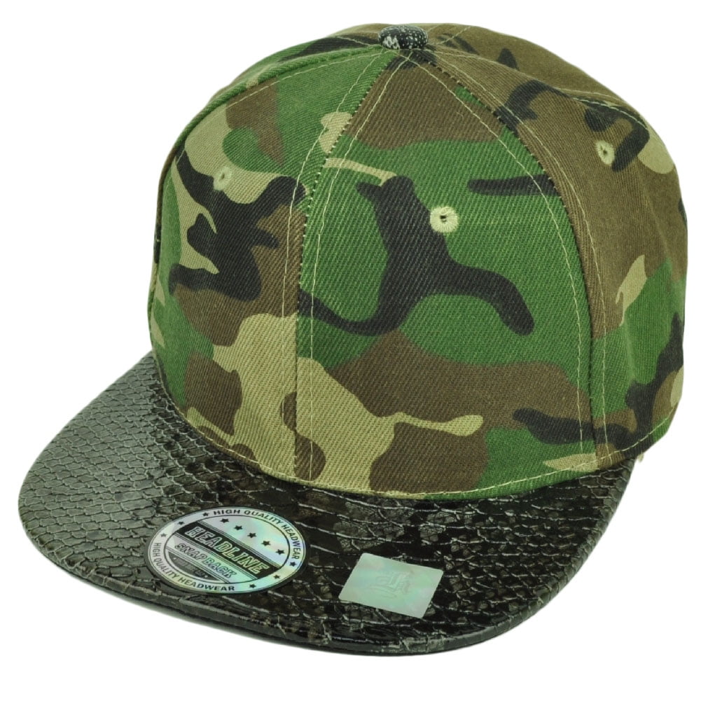 Blank Snapback Flat Bill Brim Hat Cap Snake Skin Visor Green Camo Mens ...