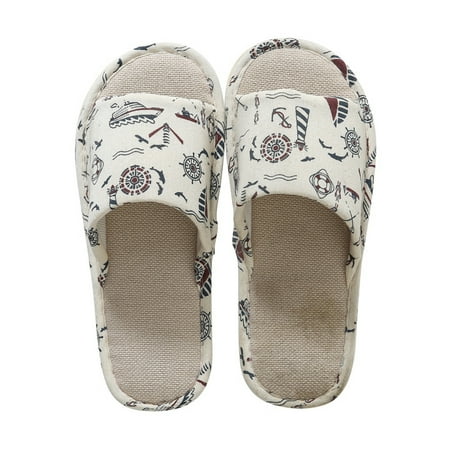 

Unisex Cotton Flax Slippers Casual Open-Toes Slippers Soft House Shoes for Indoor Hotel 1Pair M D