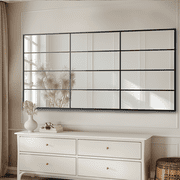 Wall Mirror 30 x 60, Window Pane Grid Mirror Modern Style for Bedroom, Living Room, Bathroom, Rectangular Black Aluminum Framed