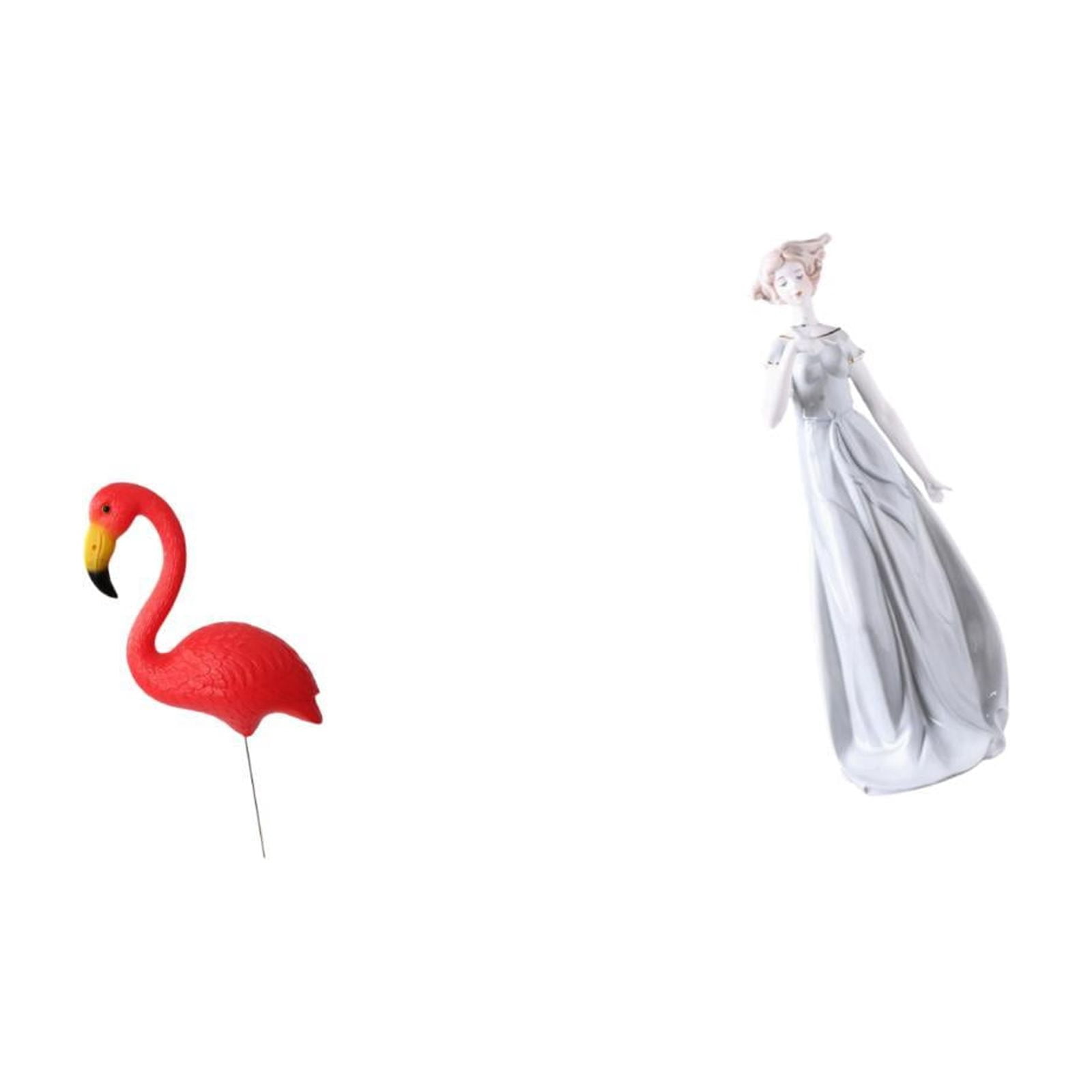 Miulika Flamingo Fairy Garden Sculpture Ceramic Porcelain Lady Statue Ornament for Holiday Spring Modern Nordic Girl Yard Art Accessories Shelf Porch Cabinet Desk Decoration