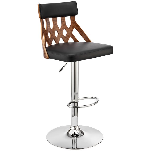 Tabouret de Bar en Faux Cuir & Bois de Noyer Angelo Pivotant Réglable
