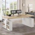 thumbnail image 7 of 63" Height Adjustable Executive Desk with Open Storage Shelves, Modern Computer Desk with Privacy Panel for Home Office, Bedroom, Living Room, 7 of 7