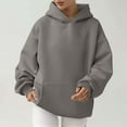 thumbnail image 2 of Ecqkame Womens Hoodies Sweatshirts Solid Color Pullover Long Sleeve Hoodies Winter Fall Outfits Comfortable Fashion Sweatshirts Dark Gray M, 2 of 6