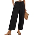 thumbnail image 4 of FENGGHAO Women's Linen Wide Leg Pants Casual Loose High Waist Beach Haren Pants Pockets, 4 of 6
