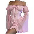 thumbnail image 2 of Corset Mini Dress for Women Flowy,Women's Summer Chiffon Dress Sexy Off Shoulder Flare Sleeve Dress Lace Up Corset Solid Casual Flowy Mini Dress 2Pcs, 2 of 9