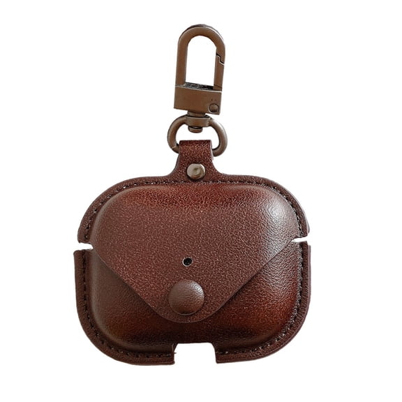 Dteck Leather Protective Cover For AirPods Pro / AirPods 3 Charging Case with Metal Keychain, Support Wireless Charging, Coffee