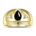 thumbnail image 1 of RYLOS Men's Rings 14K Yellow Gold Pear Shape Tear Drop Cabochon Gemstone & Diamond Rings; Cabochon Onyx   Size 9, 1 of 5