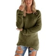 thumbnail image 2 of Women's Long Sleeve Pullovers Loose Fluffy Fuzzy Jumper Sweater,Casual Sherpa Sweatshirt Crewneck Loose Fit Tops Pullover Outwear Coat,High Low Hem Basic Sweater,XS-2XL Green, 2 of 7