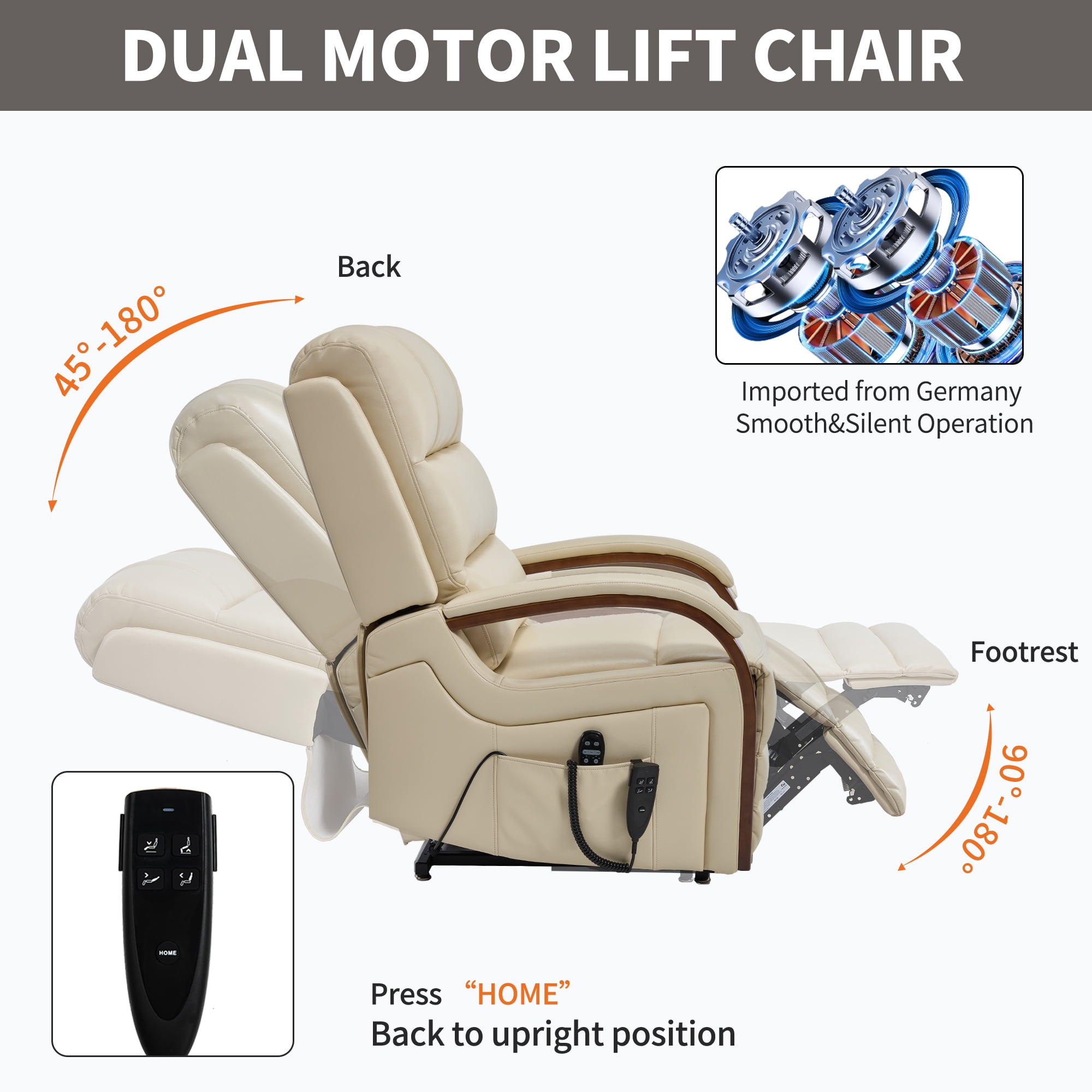 Gewnee Power Lift Recliner Chair with Heat and Massage,Lay Flat Assist Recliner with Side Pocket & Solid Wood Armrest,Lift Chair for Living Room.Beige PU