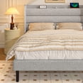 thumbnail image 2 of Frostbloom King Bed Frame with USB & Type-C Charging Station and Linen Fabric Wingback Headboard, Light Gray, 2 of 10