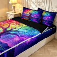thumbnail image 3 of Homewish Rainbow Tree Of Life Zipper Full Size Comforter Sets with Fitted Sheet and 2 Pillowcases,Dark Purple Starry Night Sky Zipper Bedding Set,Black Reversible,4pcs, 3 of 8