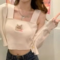 thumbnail image 4 of Spdoo Cat Embroidery Knit Vest Ladies Camisole Top All-match Slim Base One Size, 4 of 6