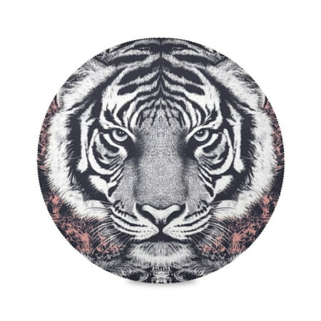 

Round Plate Mat 15.4x15.4 Inchesx6 Placemat Table Mat Kitchen Mat Coffee Mat Fabric Thick Strong Wear-Resistant Heat Resistance Black and White Tiger