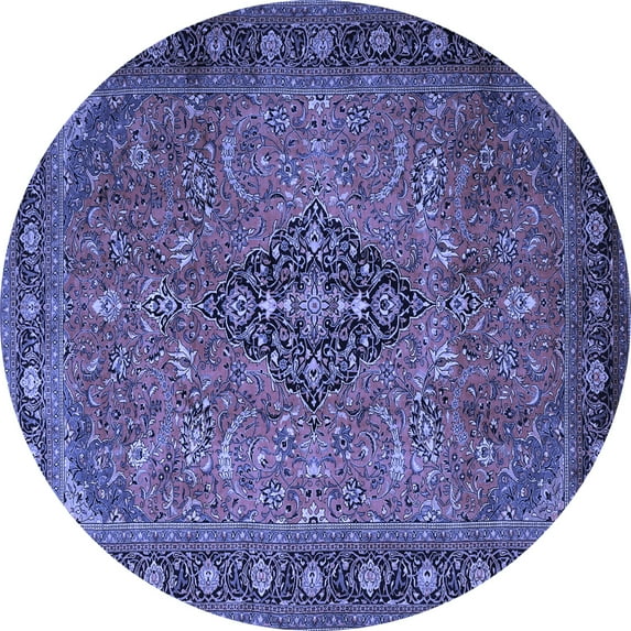 Ahgly Company Machine Washable Indoor Round Medallion Blue Traditional Area Rugs, 6' Round