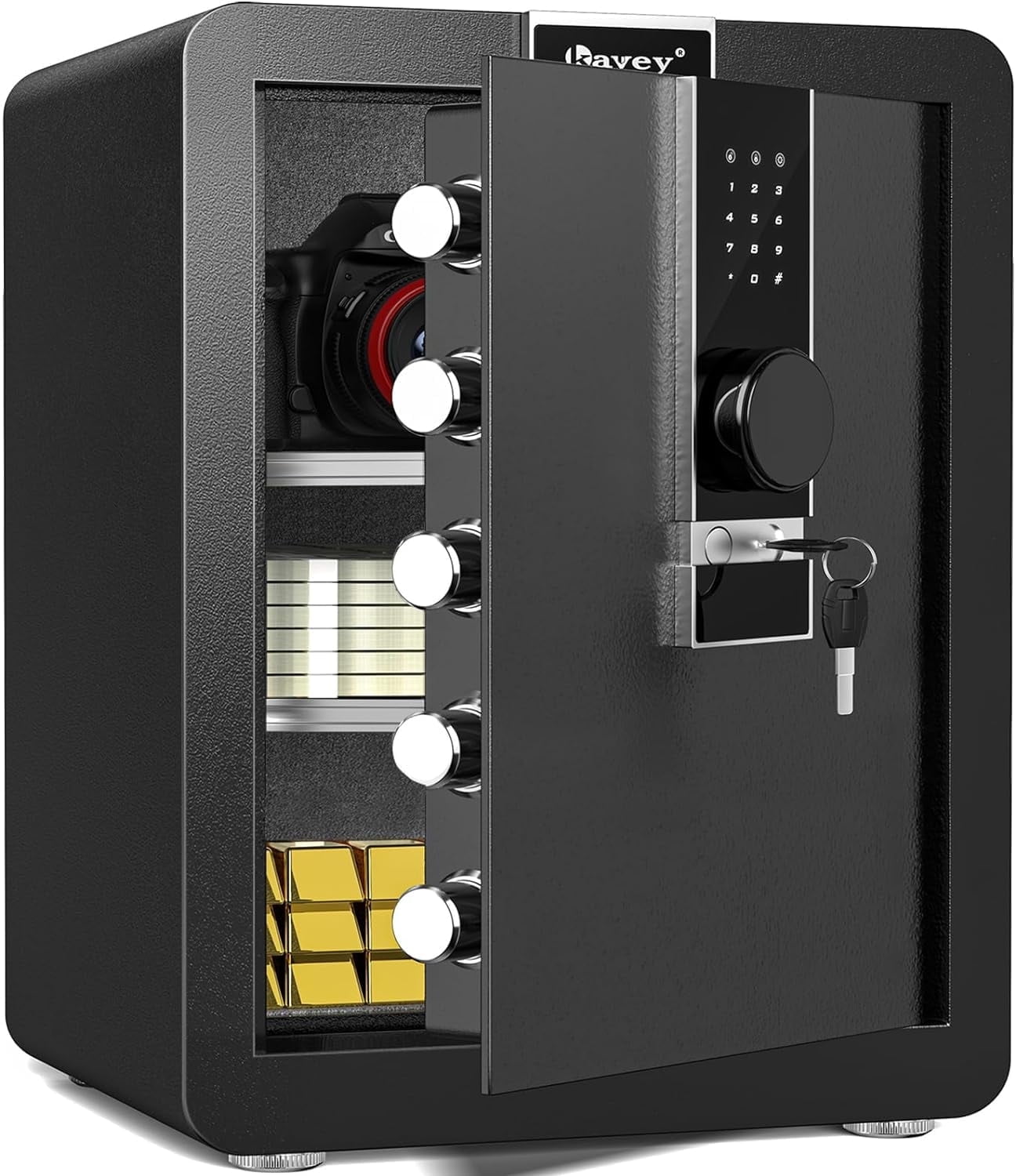 Kavey 2.6 Cub Safe, Large Safe with LCD Touch Screen & Hidden Compartment , Home Safe with Dual Alarm and LED Light, Fireproof Safe Box for Money Documents Valuables