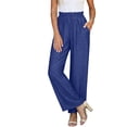 thumbnail image 6 of JGGSPWM Women's Wide Leg Pants Summer Solid Color Casual Elastic Waist Long Lounge Travel Pants Trousers with Pockets Blue XXL, 6 of 9