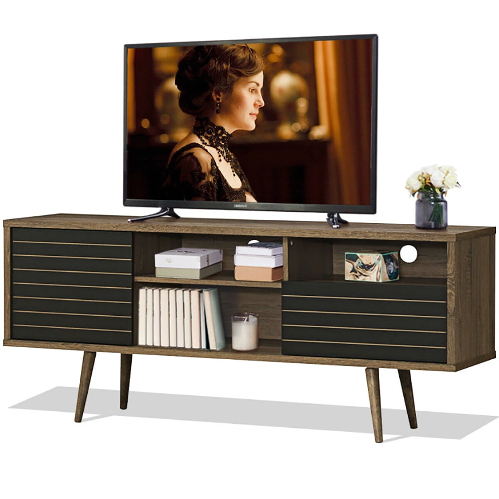 Finihen TV Stand, TV Cabinet, Mid-Century Modern TV Stand for TVs up to 65 Inch with Storage Shelves, Media Entertainment Center with Storage, for Living Room, Bedroom, Walnut