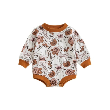 

Bagilaanoe Newborn Baby Boy Halloween Romper Sweatshirt Long Sleeve Bodysuit Pumpkin Print Pullover 3M 6M 12M 18M Infant Casual Tee Tops