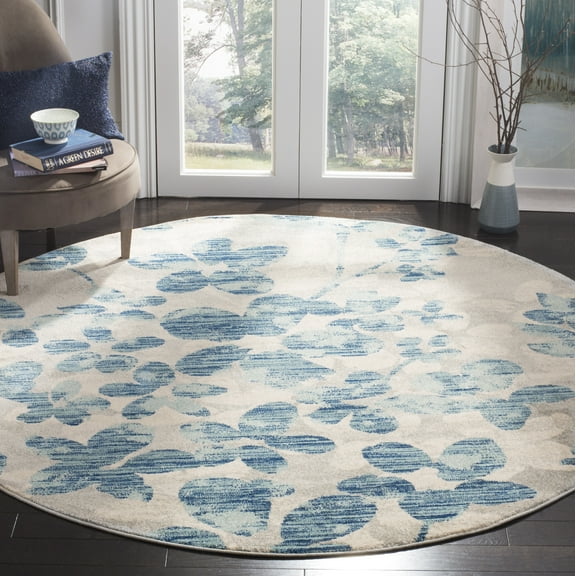 SAFAVIEH Evoke Pavel Floral Area Rug, Grey/Light Blue, 6'7" x 6'7" Round