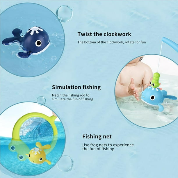 Baby Bath Toy Educational Bathroom Fishing Toy Set BPA-Free Bath Fishing  Game with 1 Net 1 Fishing Rod 2 Whale Toys for 18 Months + 