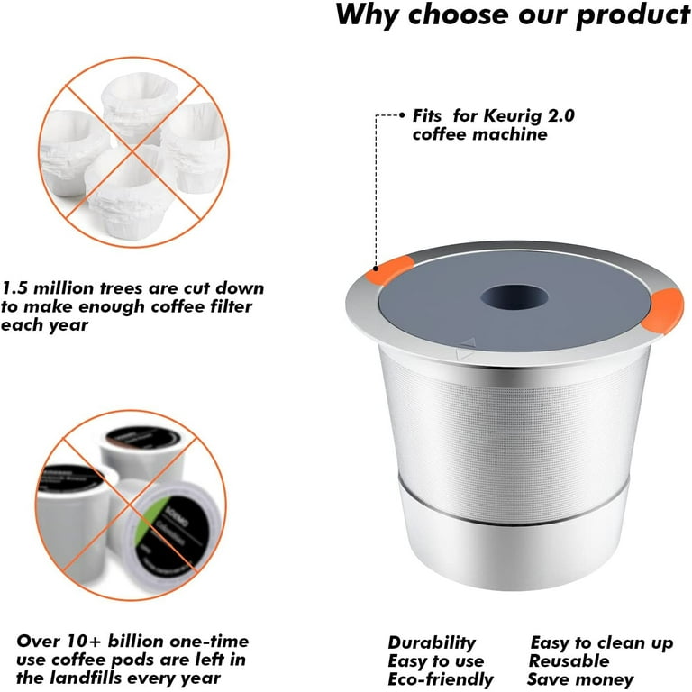 Reusable k Cup Coffee Filters Universal stainless steel Refillable k Cups Filter Use for Keurig 2.0 and 1.0 Coffee Makers brewers 2pack Walmart