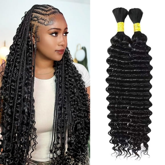 Deep Wave Bulk Human Hair Braiding Hair 100% Brazilian Virgin Hair for Human Hair Extensions 100g 2 Braids Per of 1 pack 28Inch Human Hair for Micro braiding No Weft Human Braiding Hair