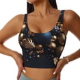 thumbnail image 2 of Picia Elegant Golden Blue Ornaments Sports Bra for Women,Padded Strappy Sports Bras Medium Support Yoga Bra with Removable Cups,Running Yoga Bra-XX-Large, 2 of 9