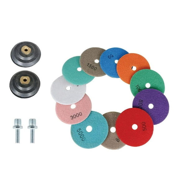 14Pcs 4 Inch Diamond Polishing Pads Kit, 50-8000 Grit Polishing Pad with 2Pcs 5/8-11 Backer Pad Fit for Polishing Granite Marble