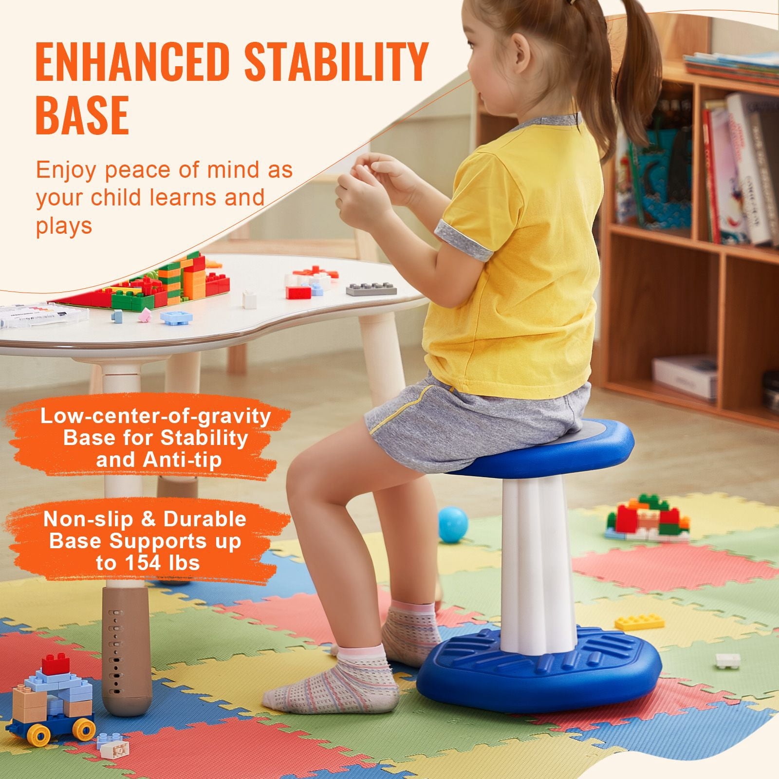 Wobble Chair 360° Swivel Anti-Tip 154 lbs Capacity HDPE for Kids Classroom ADHD