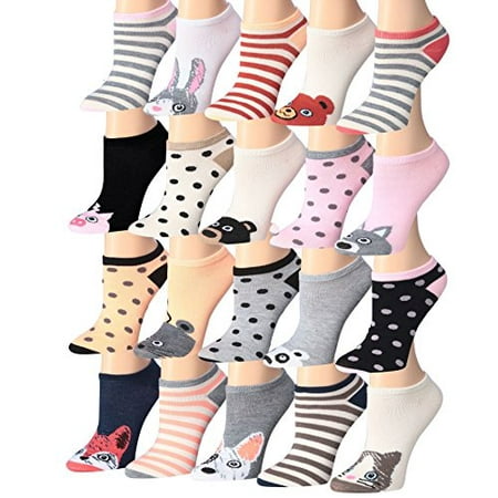 

Tipi Toe Women s 20 Pairs Colorful Patterned Low Cut/No Show Socks WL23-AB