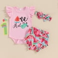 thumbnail image 2 of Girls Fly Sleeve Letter Romper Bodysuit Watermelon Prints Shorts Outfits, 2 of 6