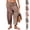 03# Light Brown, variant on Womens Cotton Linen Gingham Barrel Capri Pants Plaid Palazzo Trousers Harem Pants Pockets Summer Beach Vacation White M