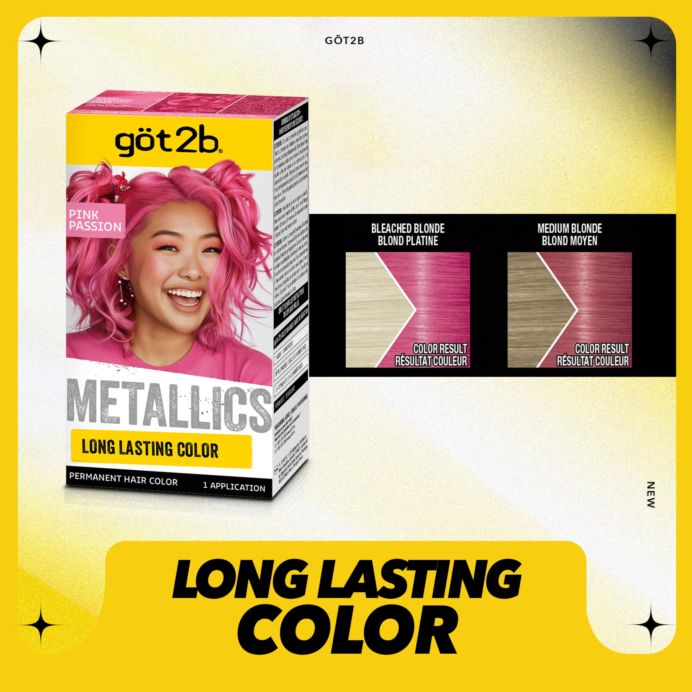 got2b Metallics Permanent Hair Dye, M87 Pink Passion, Hair Color for Women & Men, 1 Kit