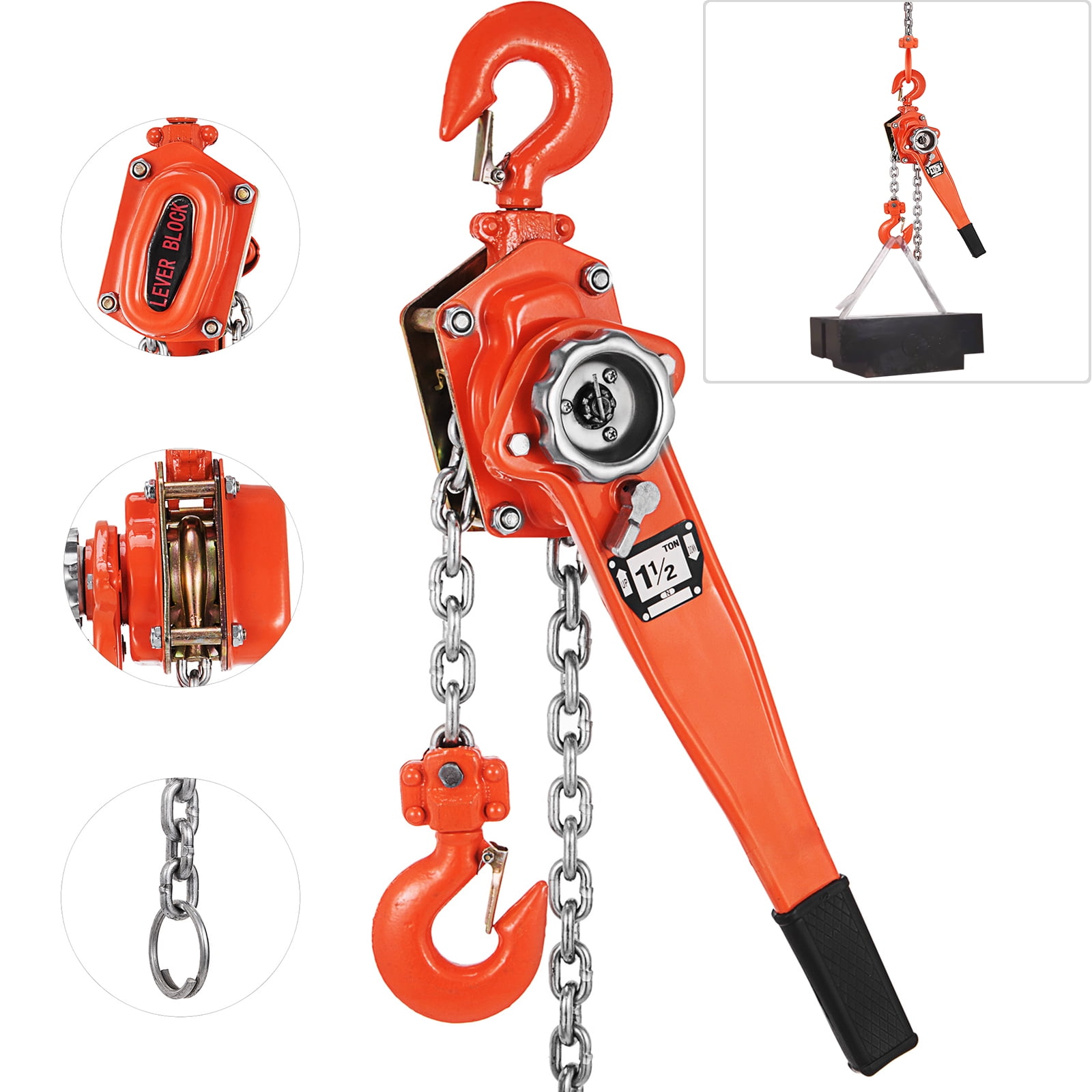 0.75 Ton, 10 Foot Chain TOHO HSH-616 OP Lever Block/Ratchet Puller Hoist with Overload Protection