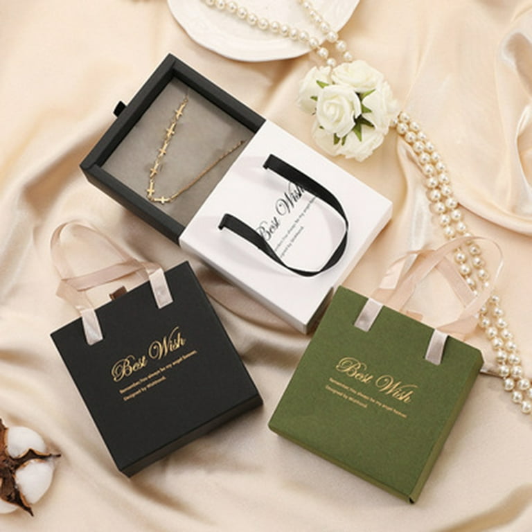 New Paper Drawer Box Jewelry Gift Box Handle Portable Ring Earrings  Necklace Best Wish Storage Box Display Packaging Box
