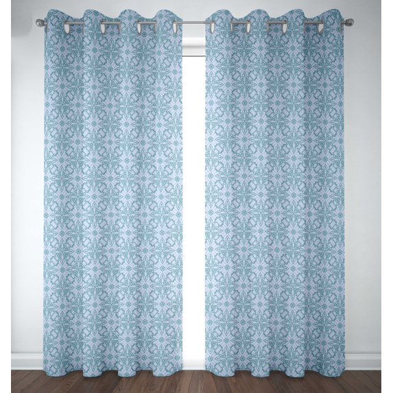 S4sassy Cotton Duck Floral Damask Blue Drapes Curtain Door Treatment Panel Set For Living Room- 54x90 Inches