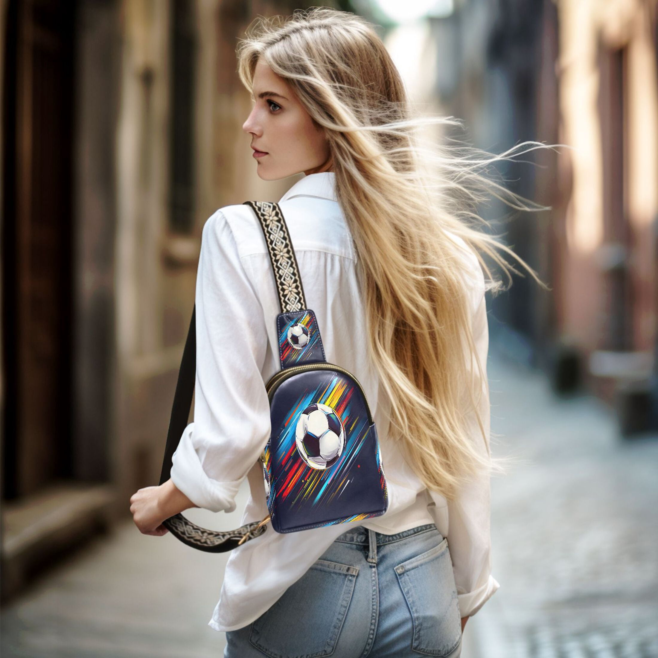 ALAZA Soccer Ball Art Sling Bag for Women Men Waterproof Crossbody Chest Bags