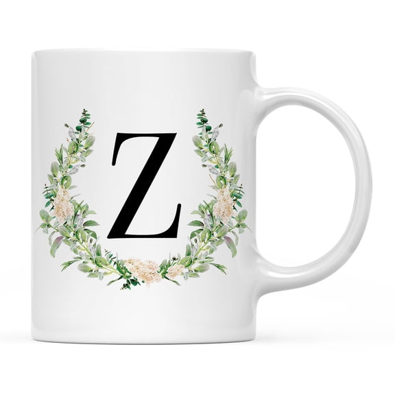 Koyal Wholesale Ceramic Coffee Mug, Garden Green Monogram Initial Letter Z