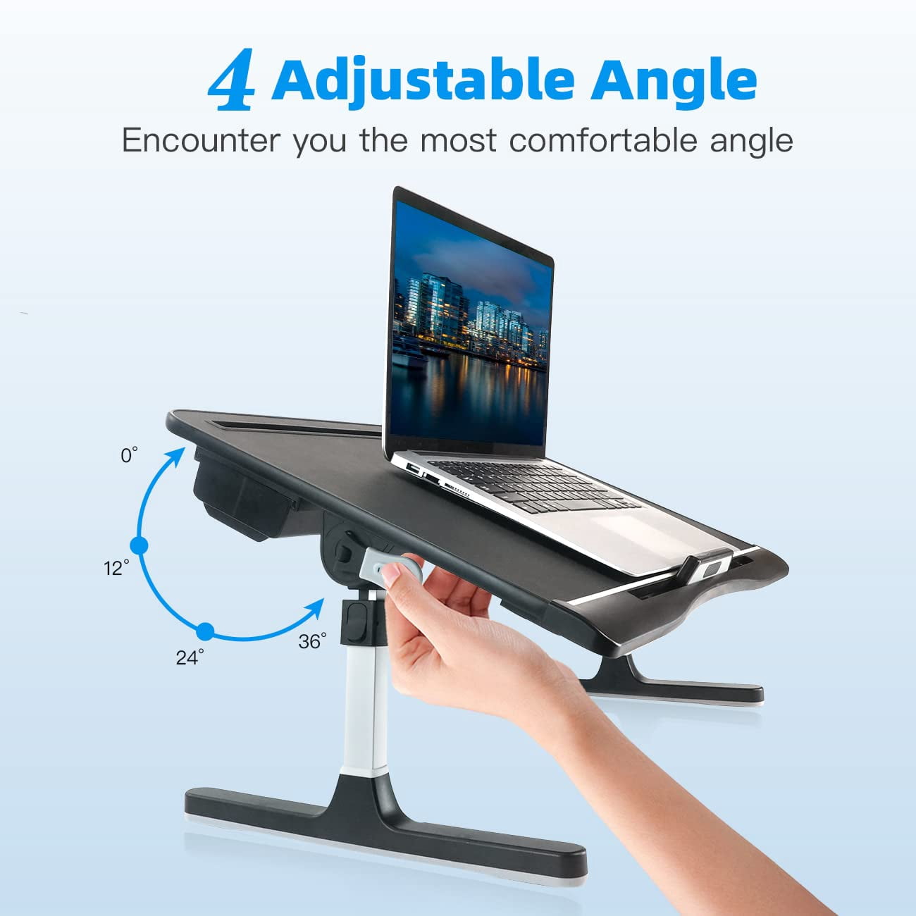 Laptop Bed Tray Table [luxury Pvc Leather]  Adjustable Desk For Foldable Lap With 2 Drawers Multifunctional Working Eating Writing Gaming Drawing (black)