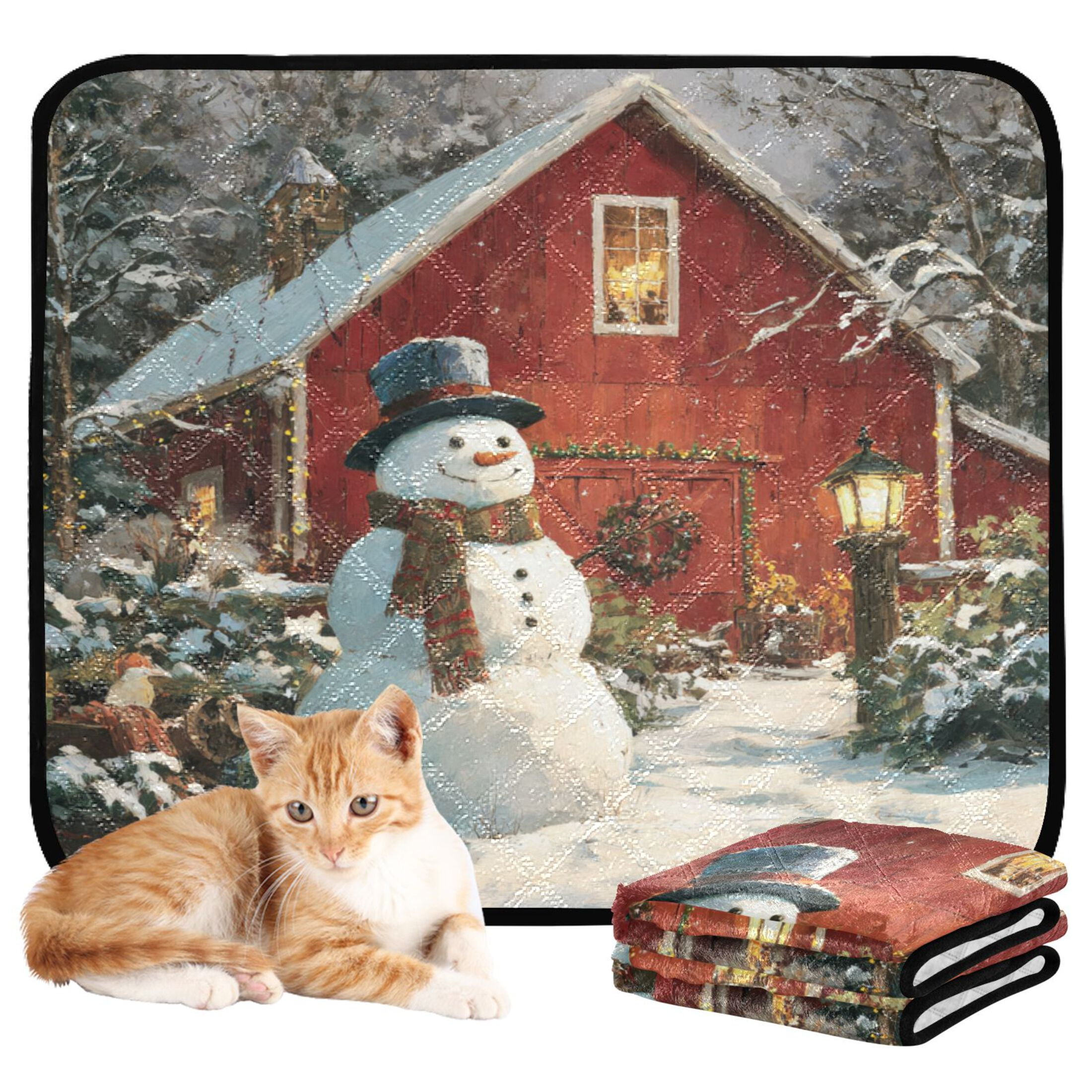 Qxltty Elegant Snowman Cat litter Pads Pet Set of 2 Diaper Mats Center Anti-leakage Layer Absorbent Soft and Comfortable
