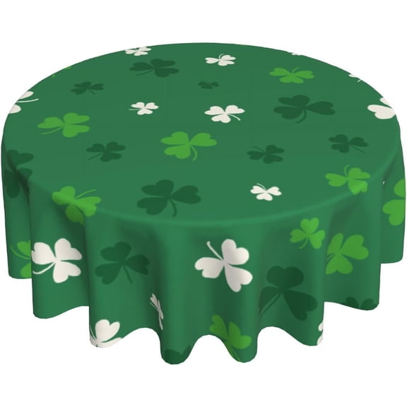 St Patricks Day Tablecloth 60 Inch Round Green White Shamrocks Holiday Table Cloth Water-Resistant Spill-proof Washable Fabric Table Cover for Kitchen Dining Party Picnic Indoor Outdoor