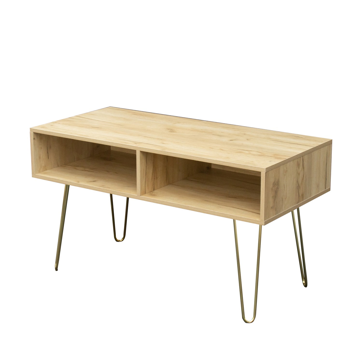 Kadyn Mid Century Modern Corner Tv Stand with Open Shelves, Tv Stand for Living Room, Entertainment Center with Storage, Oak