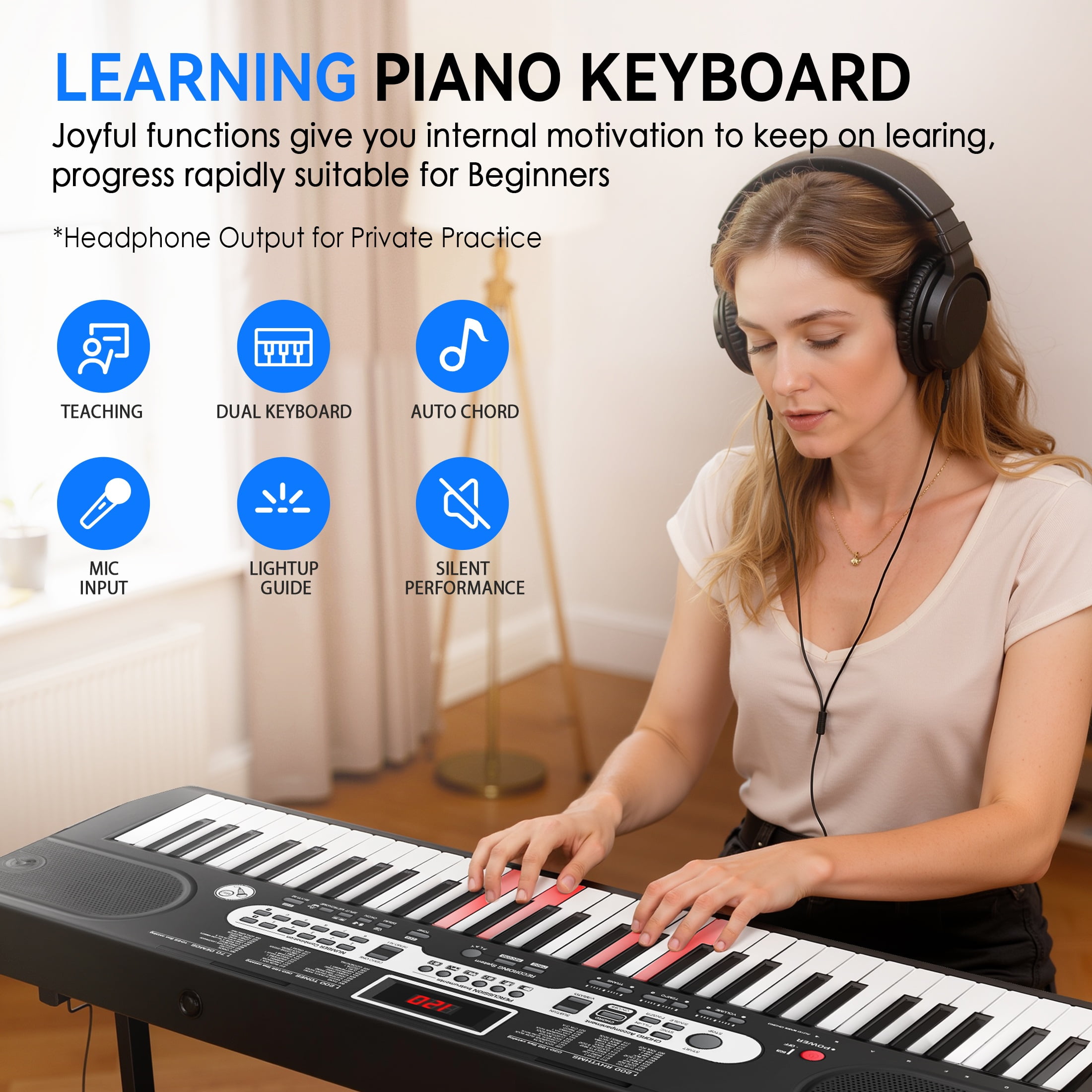 Fenbeli 61-Key Piano Keyboard with Lighted Keys, Stand, Bench