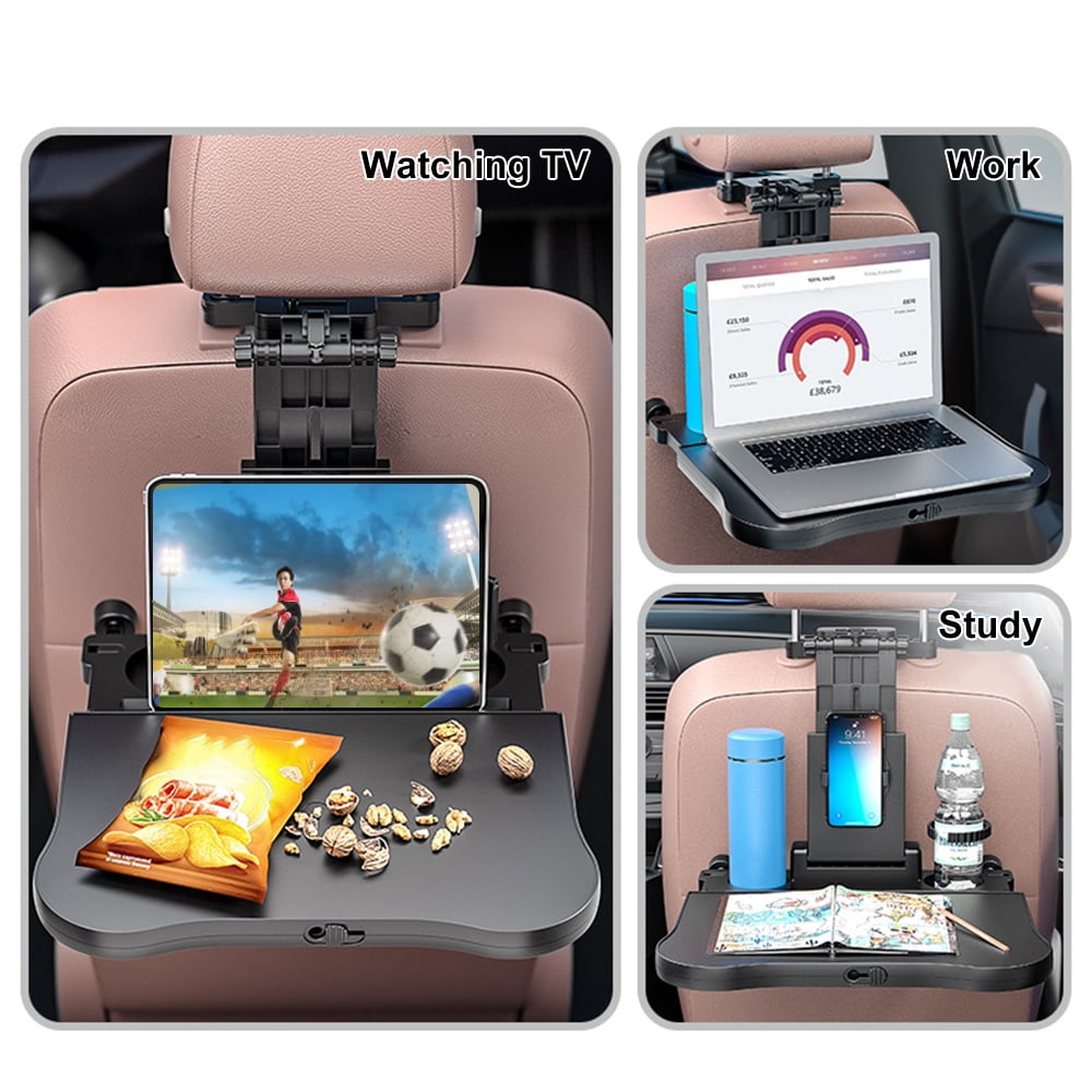 Tray Adjustable Car Seat Travel Table Multifunctional Foldable Car Back Seat Food Tray, Car Table With Phone Holder For Working, Writing, Eating Black
