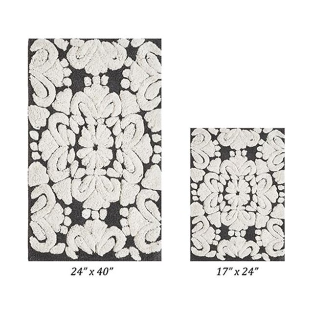 Better Trends BAME2PC1740CHNA Better Trends Medallion Collection 100% Cotton 2 Piece Set (17' x 24' | 24' x 40') Bath Rug Set in Charcol & Natural